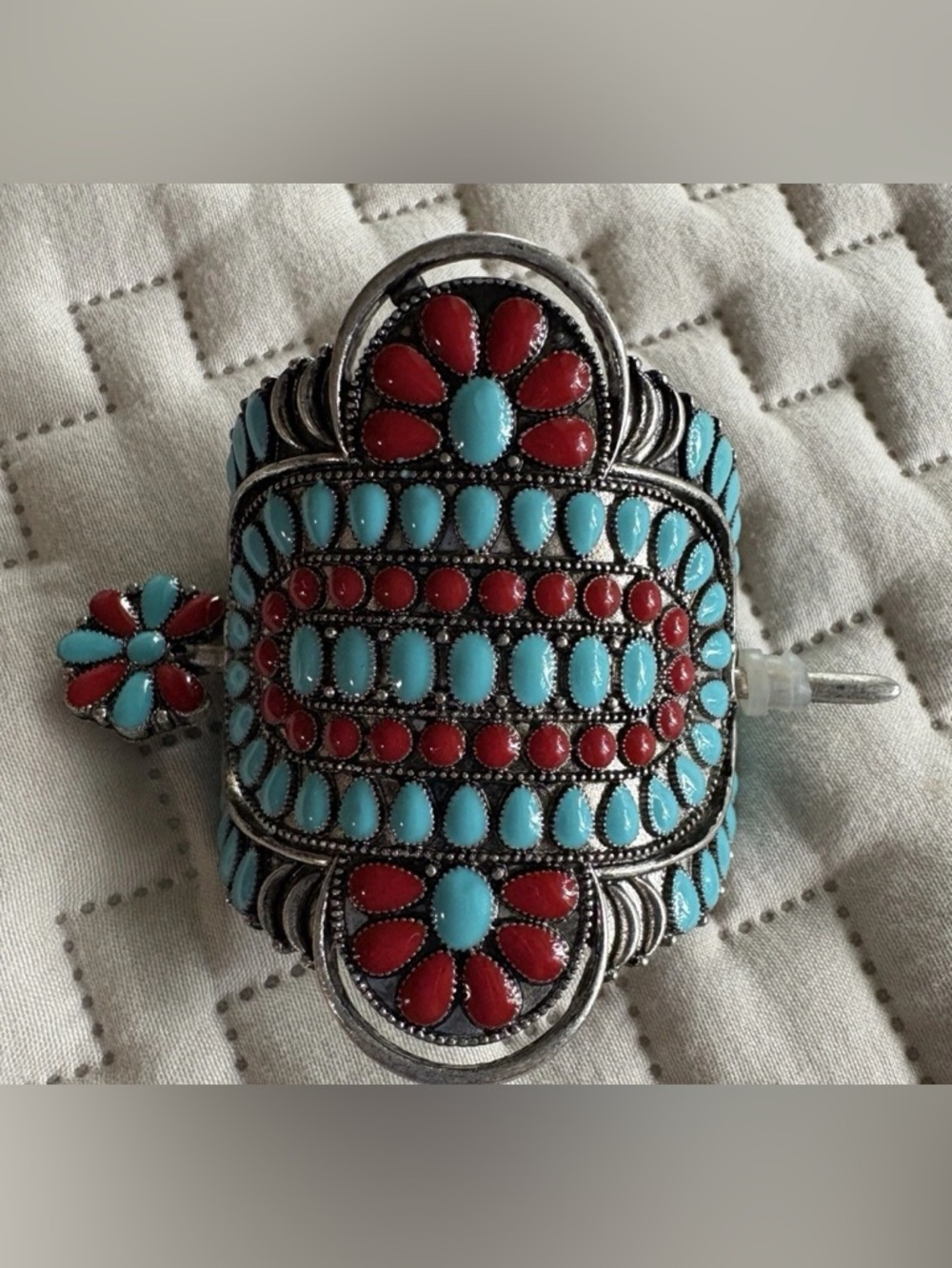 Vintage Southwest Faux Turquoise Nickle Silver Plate Hair Barrette & Stick Pin
